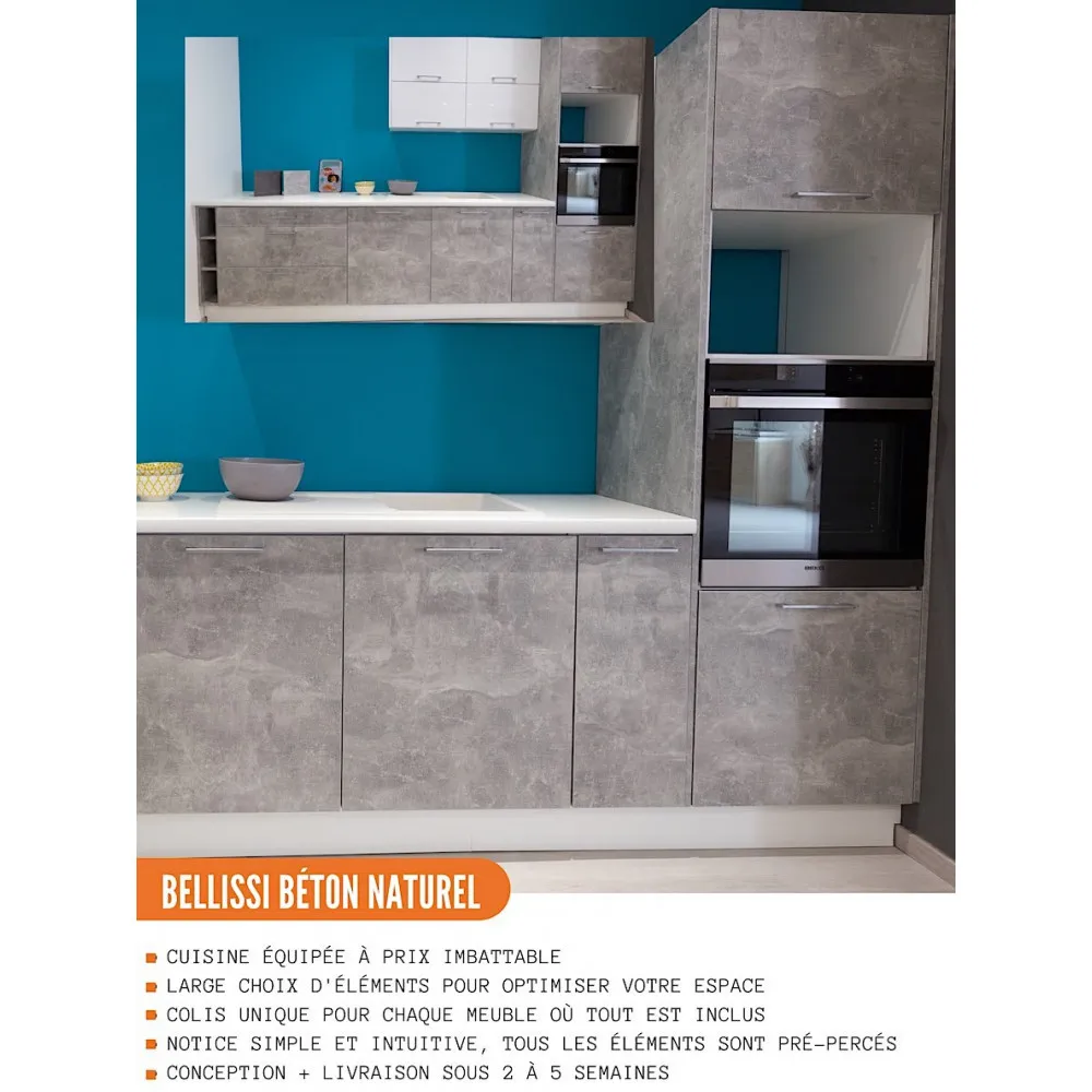 Meuble d'angle haut SLIM de cuisine Bellissi Beton Naturel 2 portes L 60/60 cm