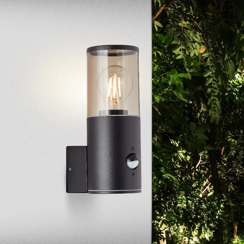 Moderne buiten wandlamp met bewegingssensor zwart, Sherwin, IP44