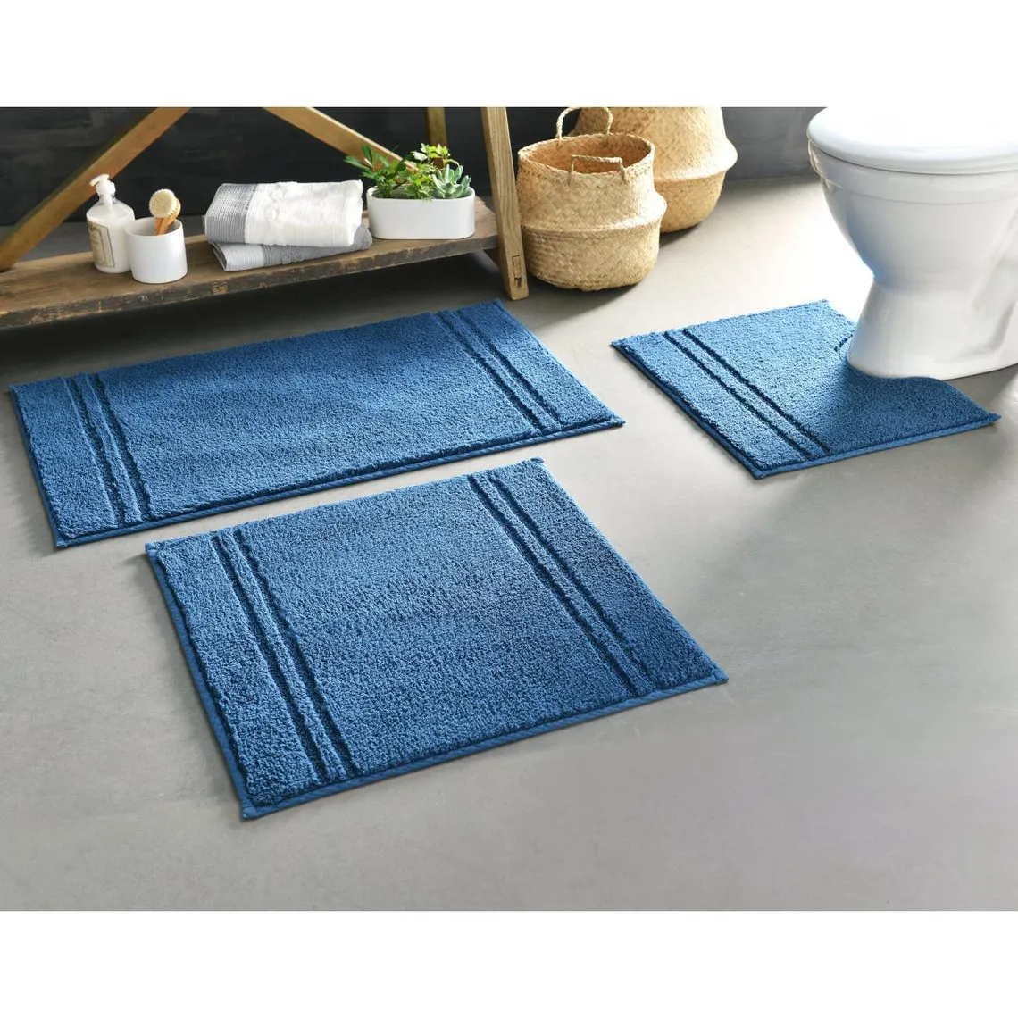 Tapis de bain bleu LIGNUS en coton | 3 Suisses