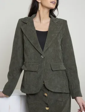 Veste droite côtelé à col cranté - vert